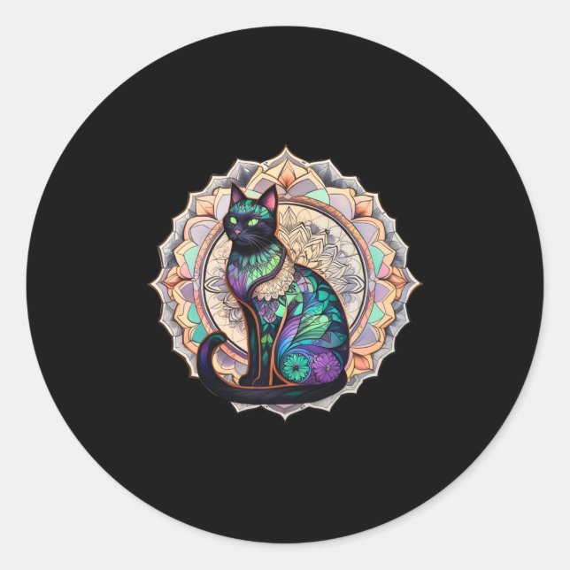 Mandala Cat Intricate Boho Zen Design Sticker  (Front)