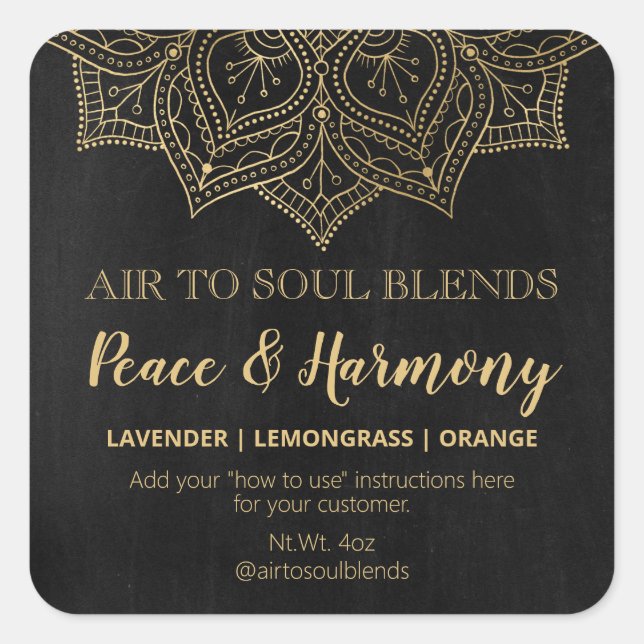 Mandala Chalkboard Black And Gold Blend Labels (Front)