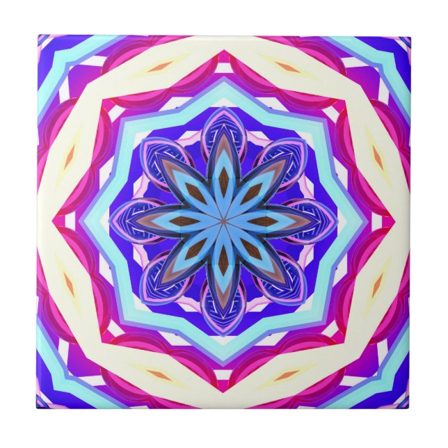 mandala circle blue/pink/purple ceramic tile (Front)