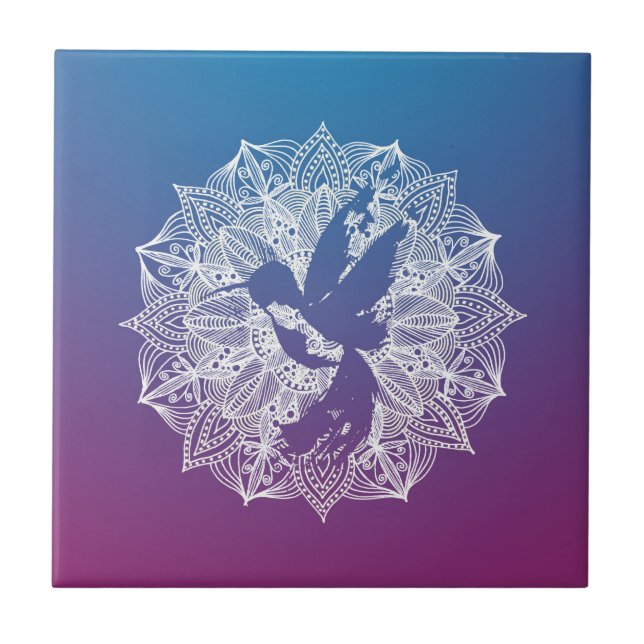 Mandala Circle Purple Hummingbird Ceramic Tile (Front)