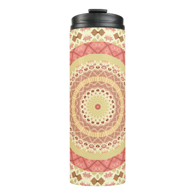 Mandala circle round ornamental pastel beige colou thermal tumbler (Front)
