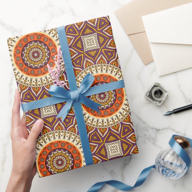 Mandala Circles Cream Burgundy and Orange  Wrapping Paper (Gifting)