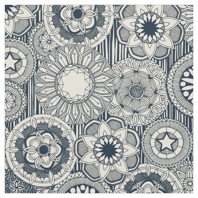 mandala cirque indigo cream fabric (Swatch)