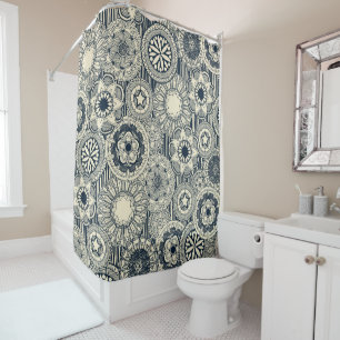 mandala cirque indigo cream shower curtain
