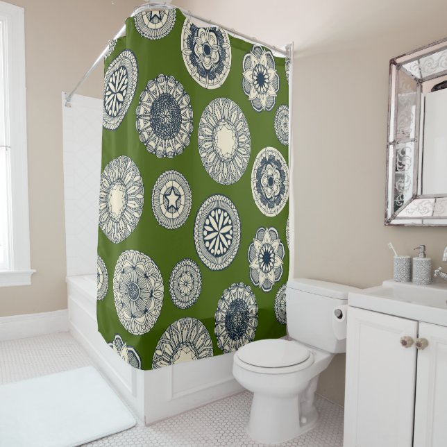 mandala cirque spot green shower curtain (In Situ)