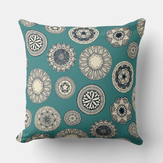 mandala cirque spot teal cushion (Front)