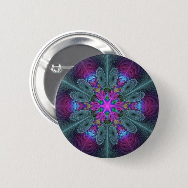 Mandala Colorful Striking Fractal Art Kaleidoscope 6 Cm Round Badge (Front & Back)