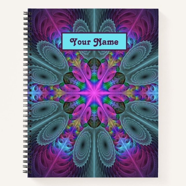 Mandala Colourful Fractal Art Kaleidoscope Own Nam Notebook (Front)