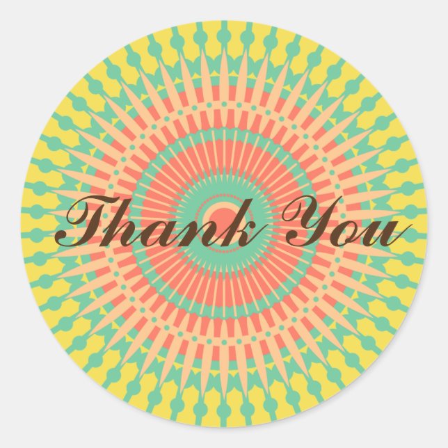 Mandala colourful Indian Morroccan Thank You Classic Round Sticker (Front)