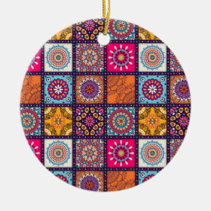 Mandala colourful Moroccan ethnic pattern Ceramic Ornament
