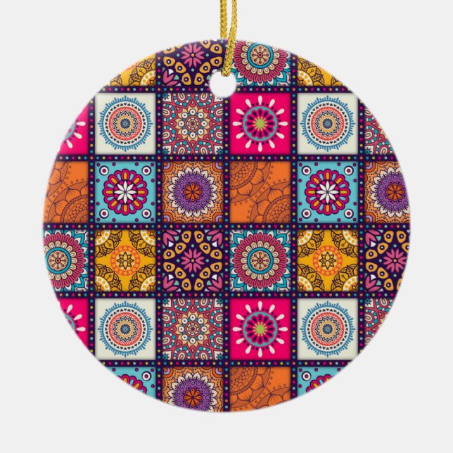 Mandala colourful Moroccan ethnic pattern Ceramic Ornament (Front)