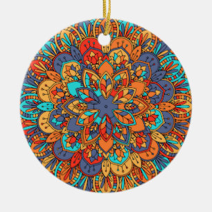 Mandala colourful Moroccan ethnic pattern Ceramic Ornament