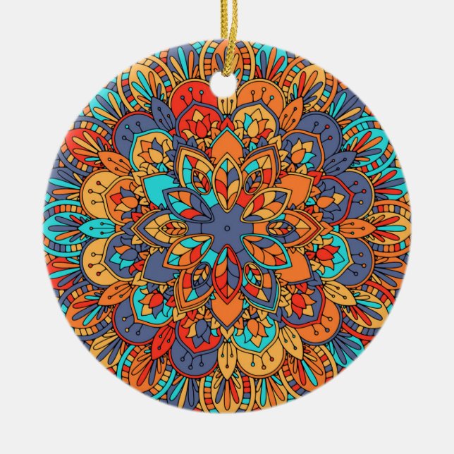 Mandala colourful Moroccan ethnic pattern Ceramic Ornament (Front)