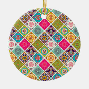Mandala colourful Moroccan ethnic pattern Ceramic Ornament