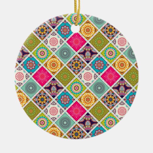 Mandala colourful Moroccan ethnic pattern Ceramic Ornament (Front)