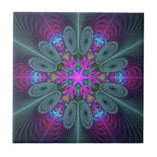 Mandala Colourful Spiritual Fractal Art With Pink Ceramic Tile