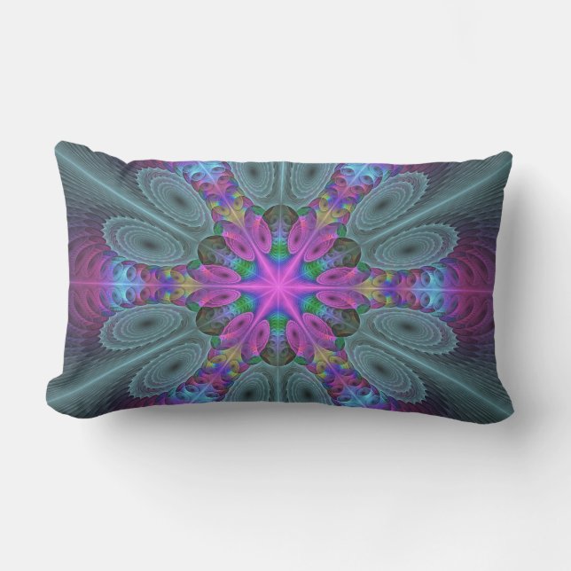 Mandala Colourful Spiritual Fractal Art With Pink Lumbar Cushion (Front)
