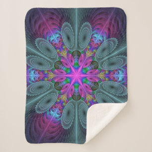 Mandala Colourful Spiritual Fractal Art With Pink Sherpa Blanket