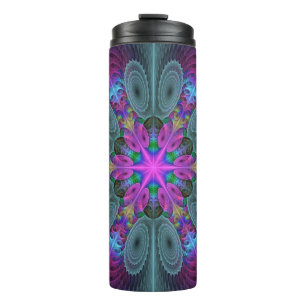 Mandala Colourful Spiritual Fractal Art With Pink Thermal Tumbler