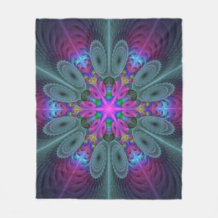 Mandala Colourful Striking Fractal Art Kaleidoscop Fleece Blanket
