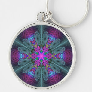 Mandala Colourful Striking Fractal Art Kaleidoscop Key Ring