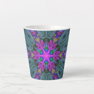 Mandala Colourful Striking Fractal Art Kaleidoscop Latte Mug