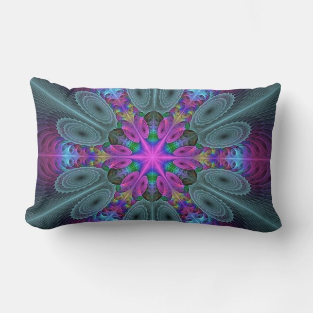Mandala Colourful Striking Fractal Art Kaleidoscop Lumbar Cushion (Front)