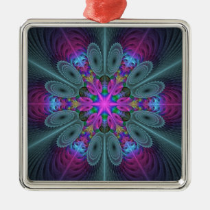 Mandala Colourful Striking Fractal Art Kaleidoscop Metal Ornament