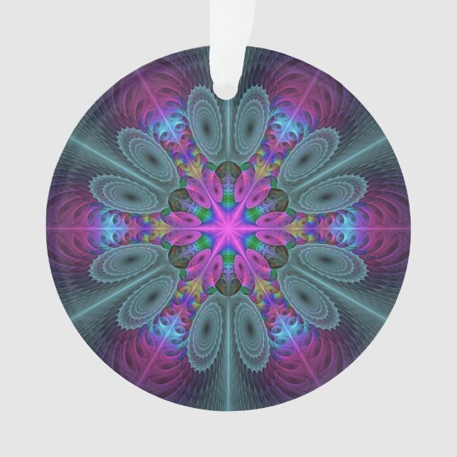 Mandala Colourful Striking Fractal Art Kaleidoscop Ornament (Front)