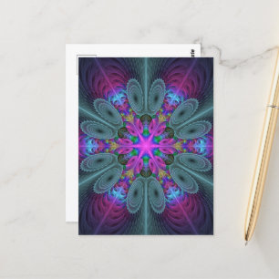 Mandala Colourful Striking Fractal Art Kaleidoscop Postcard