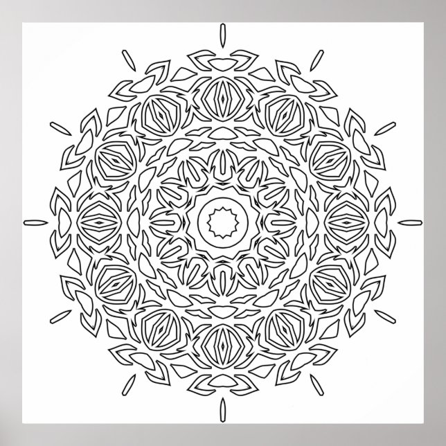 Mandala Colouring Page Layered Leaf Pattern Design Poster (Front)