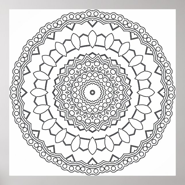 Mandala Colouring Page with Petals and Dot Rings Poster (Front)