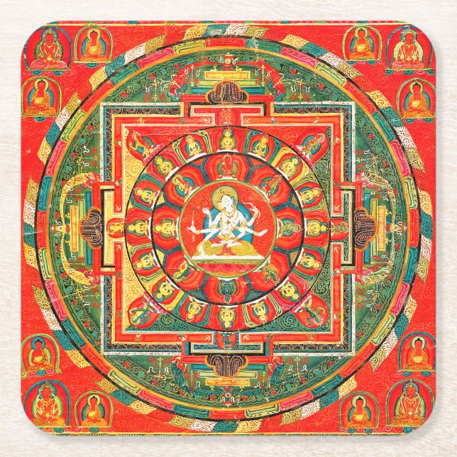 Mandala Cosmic Diagram for Meditation Square Paper Coaster (Front)