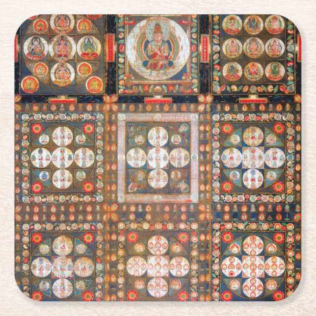 Mandala Cosmic Diagram for Meditation Square Paper Coaster (Front)