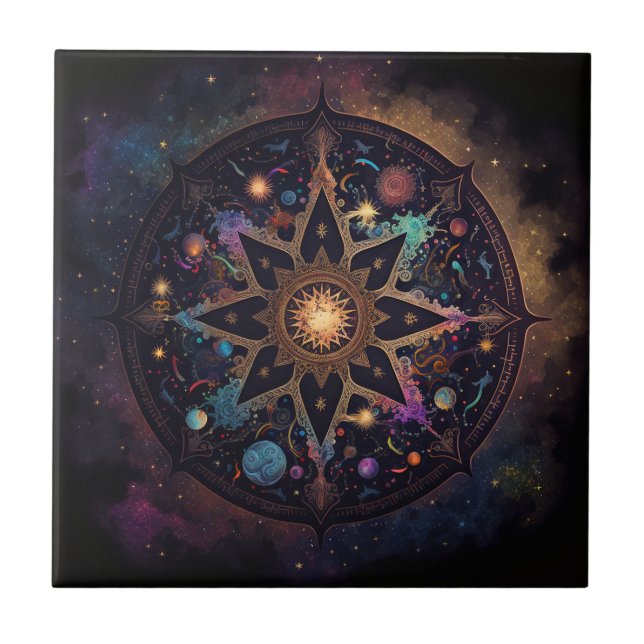 Mandala Cosmic Visionary Art Ceramic Tile (Front)