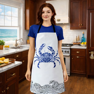 Mandala Crab  – Blue Coastal Nautical Cooking Apron