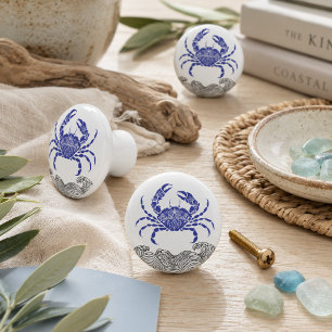 Mandala Crab– Coastal Blue Ceramic Knob