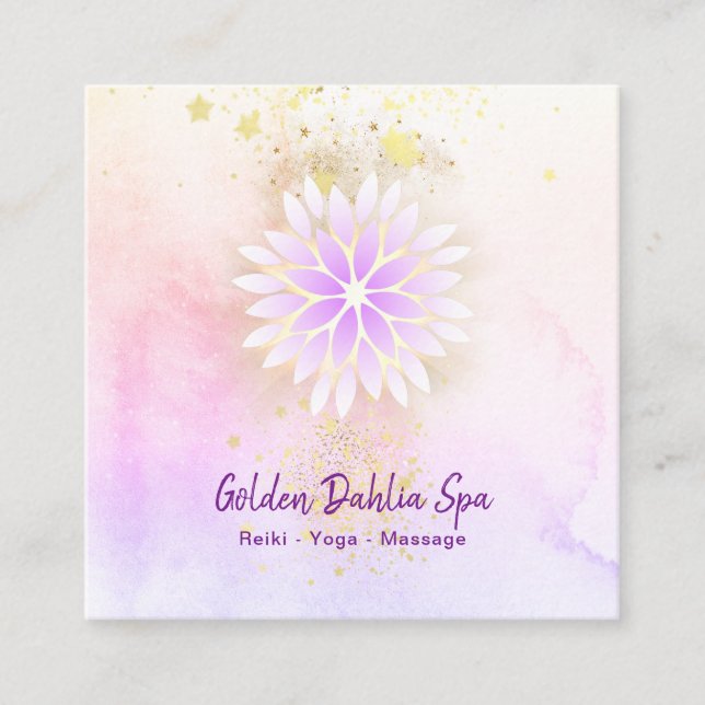 *~* Mandala Dahlia Pastel Lavender Pink Square Business Card (Front)