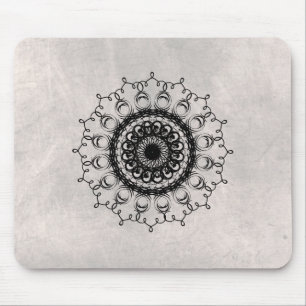 Mandala Damask Black and White Yoga Art Elegant Mouse Pad