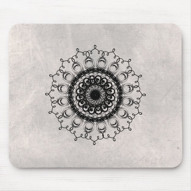 Mandala Damask Black and White Yoga Art Elegant Mouse Pad (Front)