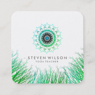 Mandala Damask Green Yoga Holistic Meditation Square Business Card