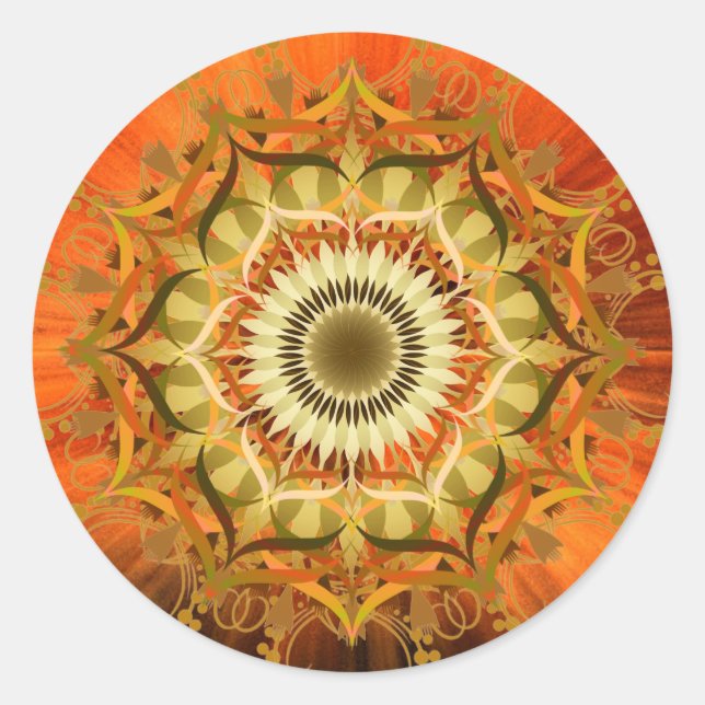 Mandala Damask Lotus Flower Art Sunshine Classic Round Sticker (Front)