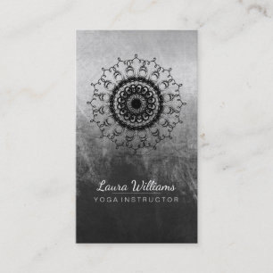 Mandala Damask Lotus Flower Meditation Black White Business Card