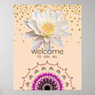 Mandala Damask  Lotus Welcome Yoga Meditation Poster