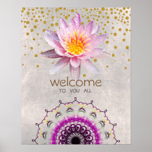 Mandala Damask  Lotus Welcome Yoga Meditation Poster