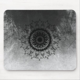 Mandala Damask Watercolor Yoga Black and White Mouse Pad