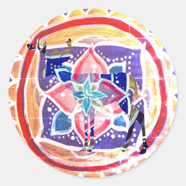 Mandala deer Classic Round Sticker, Glossy Classic Round Sticker (Front)