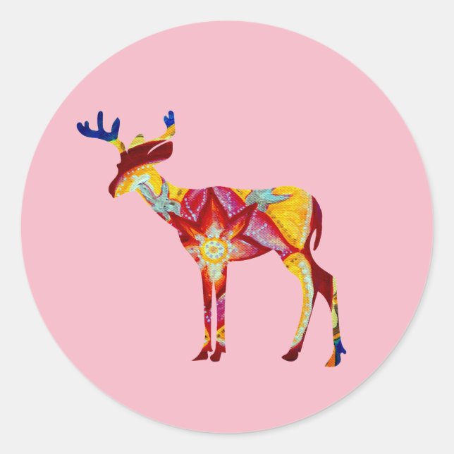 Mandala deer Classic Round Sticker, Glossy Sticker (Front)