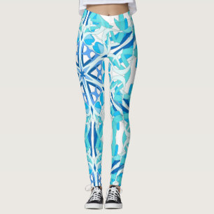 Mandala Design, Blue Ivy on White Leggings