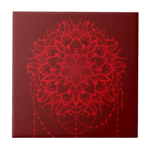 Mandala design burgundy Indian Ceramic Tile